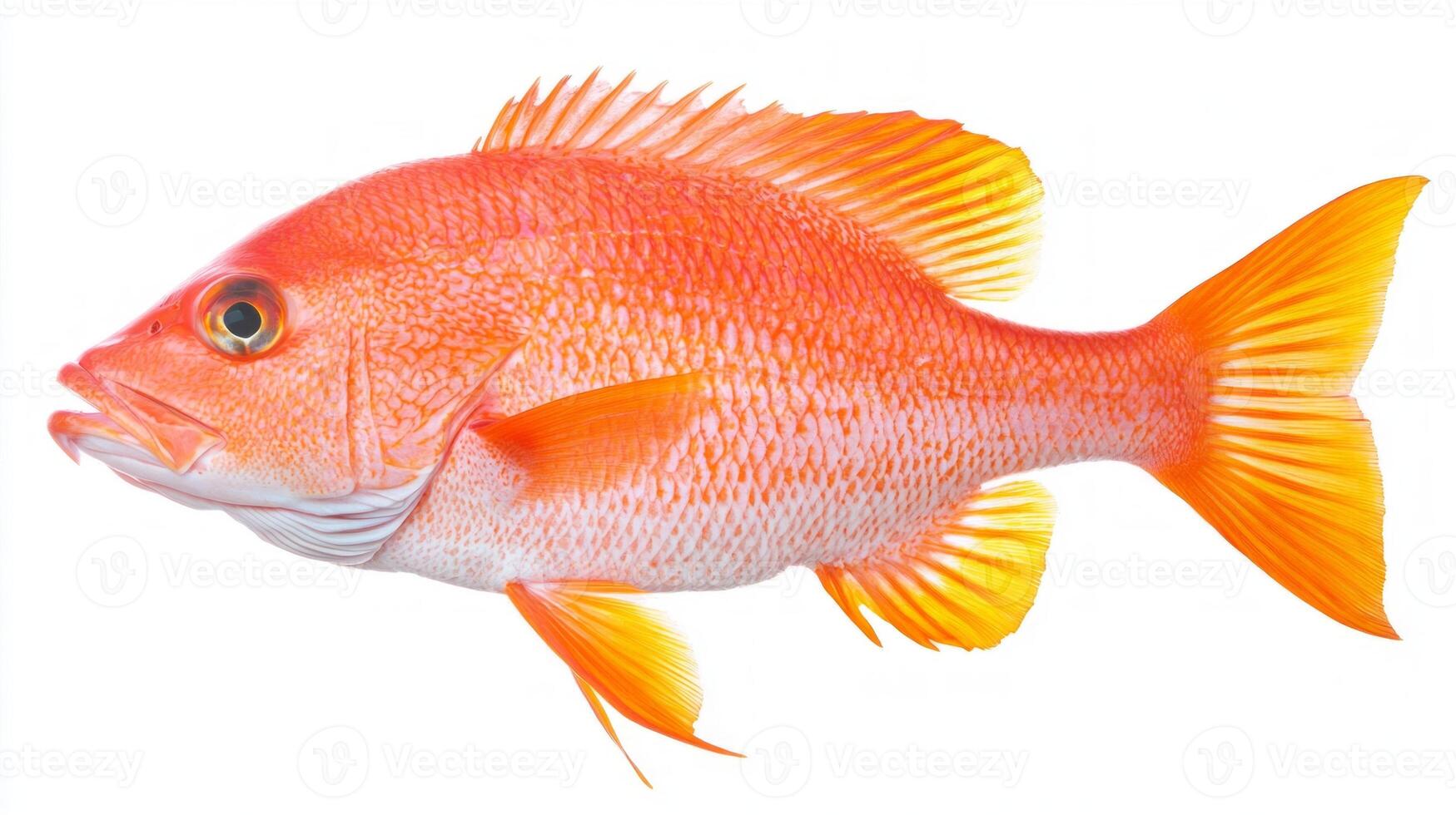 striking Red Snapper known scientifically as Lutjanus campechanus features vibrant orange red scales and bold fins emphasizing its aquatic beauty and importance in seafood production. photo