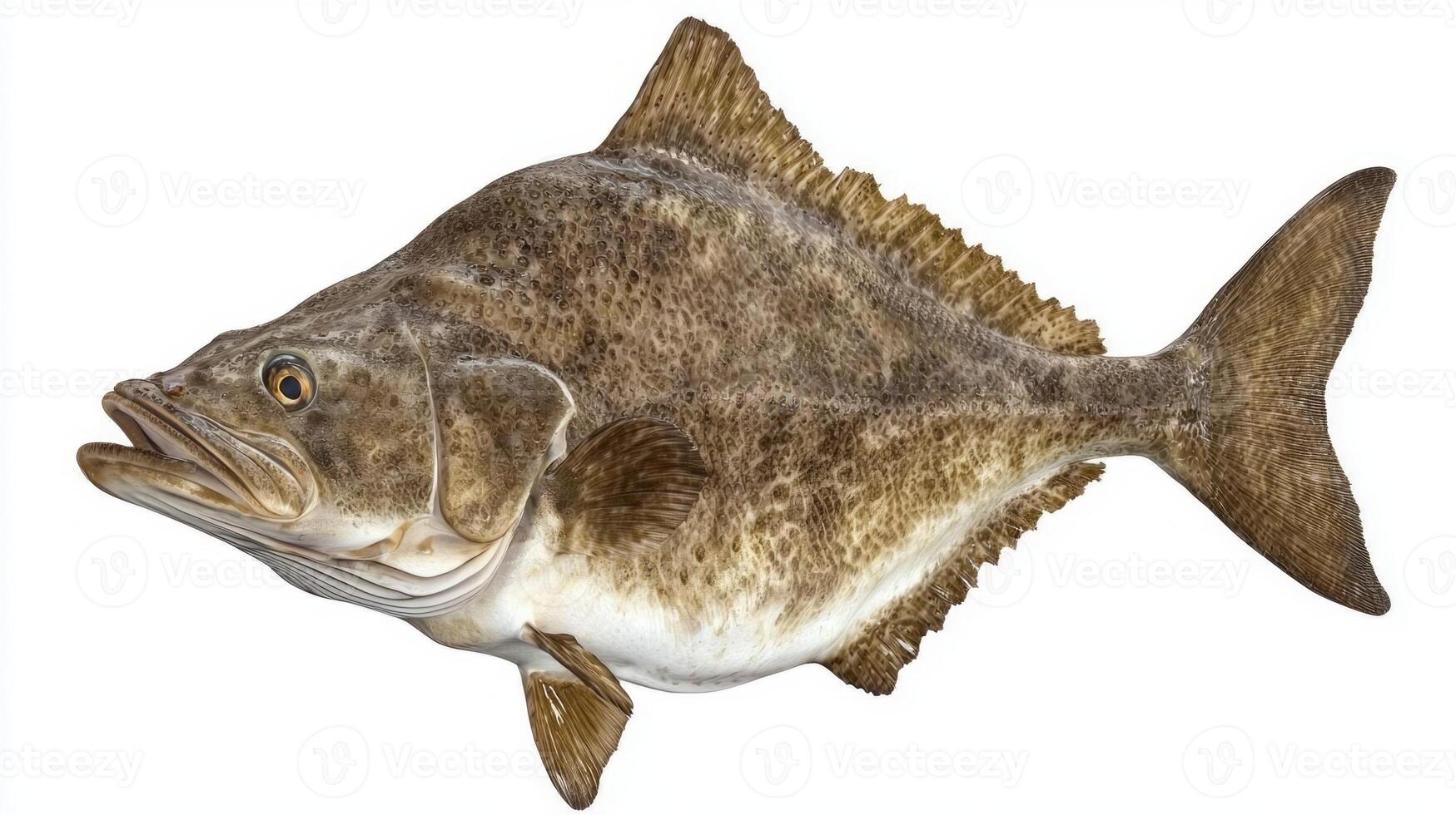 halibut a flatfish known for distinctive body shape and coloration isolated on a white background allowing for a clear view of its features and texture. photo