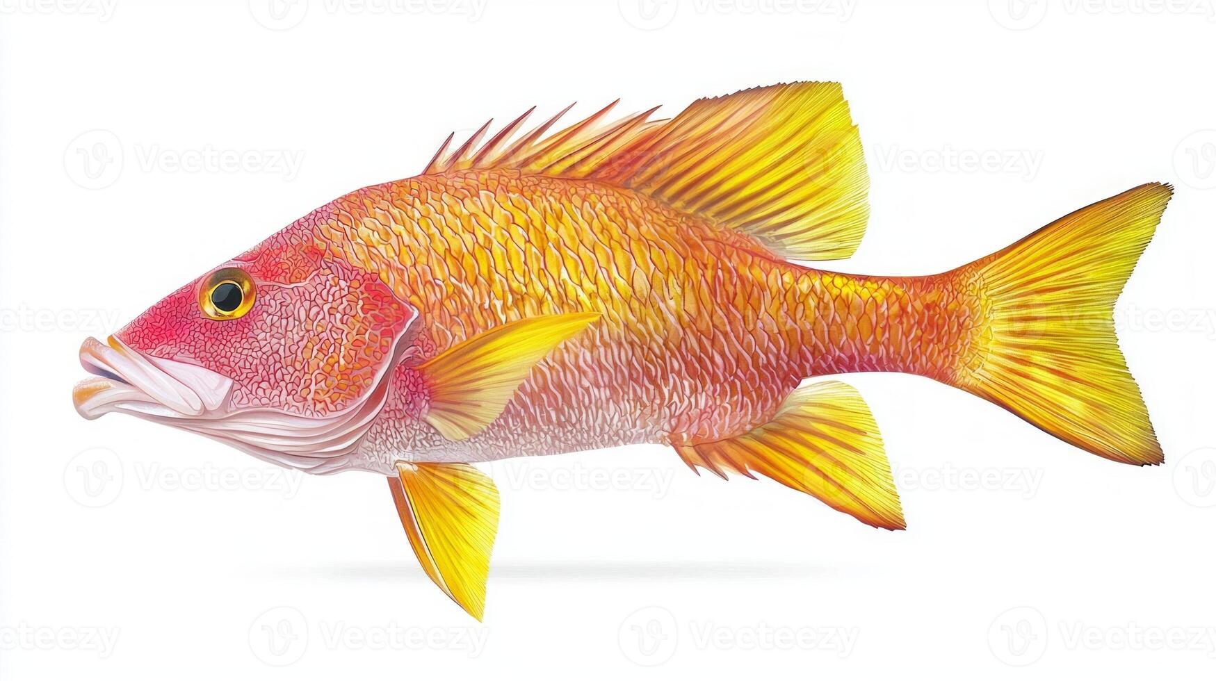 hogfish known for bright colors and unique shape is depicted in lifelike manner highlighting its scales fins and facial characteristics in a clean white space. photo