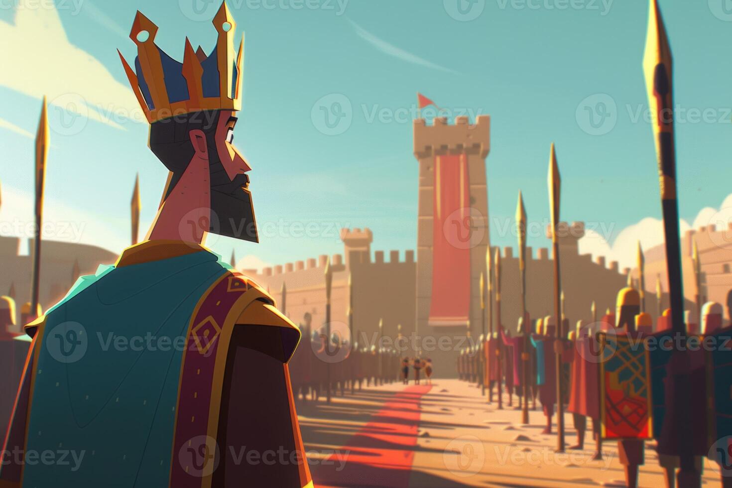 King David gazes toward Bathsheba as she bathes unaware of the consequences that will unfold. The sun sets over Jerusalem framing the moment in ancient history. photo