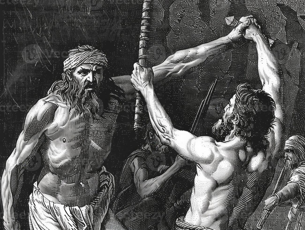 In a powerful moment David confronts the towering Goliath symbolizing the struggle between the weak and the strong in ancient Israel filled with anticipation and tension. photo