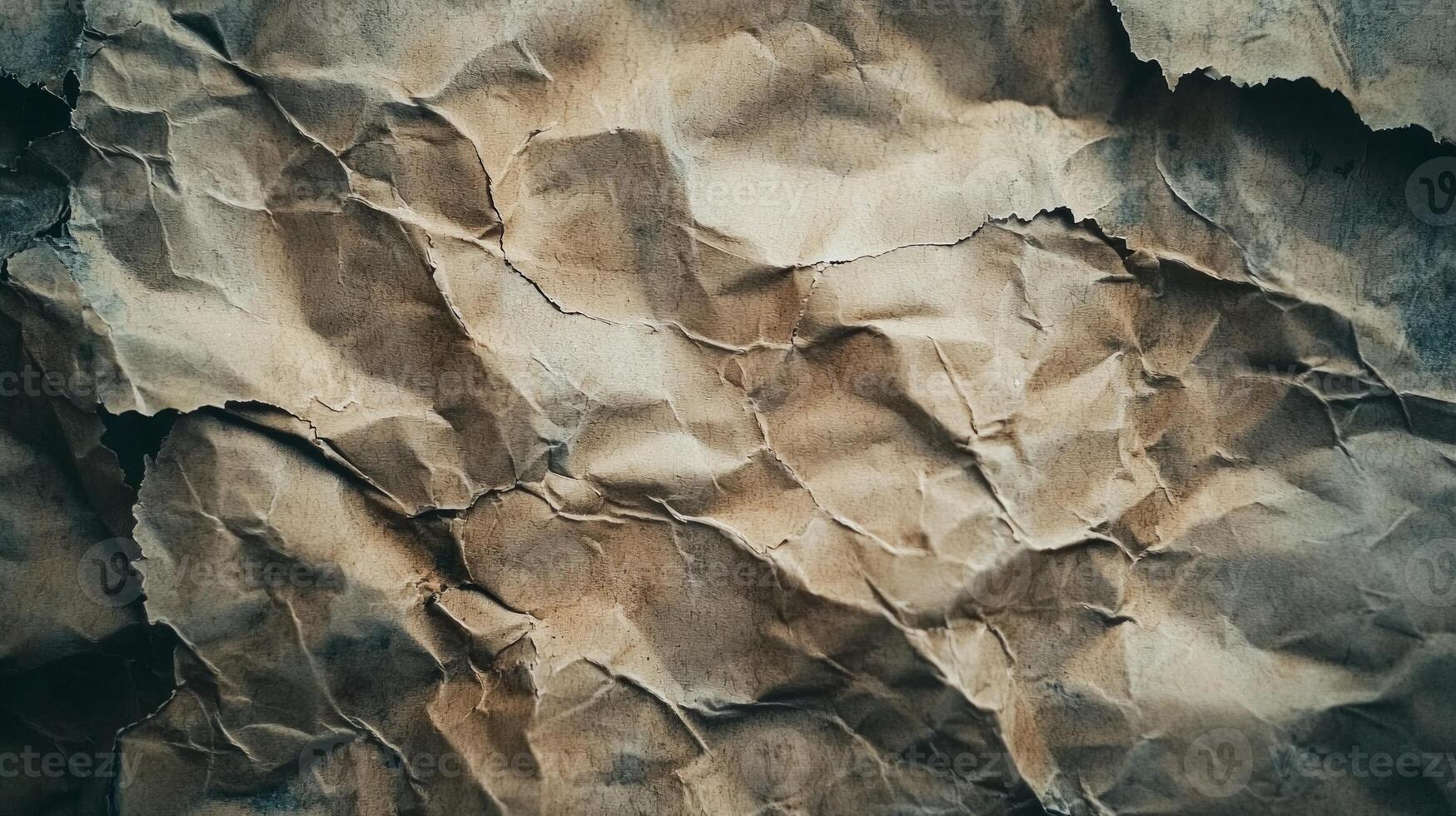 vintage style background showcases a crumpled and torn sheet of paper with slightly burnt edges radiating a unique texture and character for artistic endeavors. photo