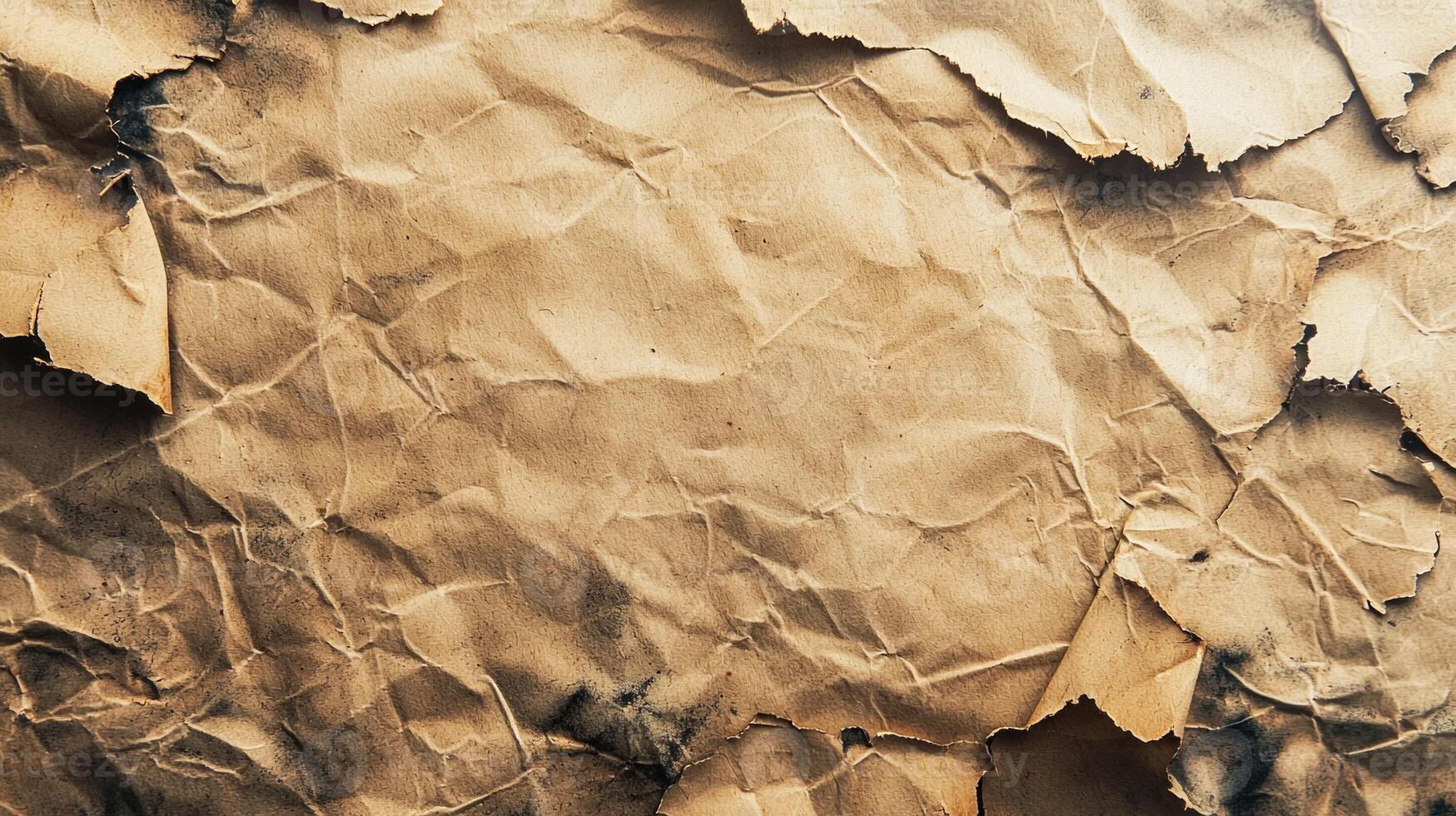 vintage style mockup features a crumpled and torn paper sheet its edges slightly burnt capturing an essence of aged beauty and artistic expression. photo