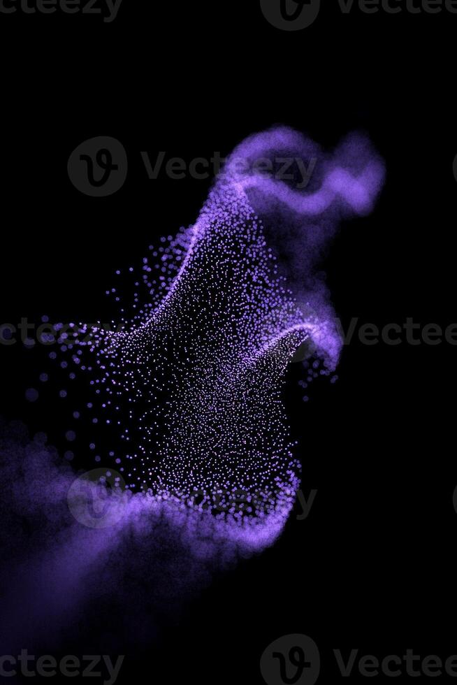 A mesmerizing wave of blurred purple dots creates a vibrant sense of motion against a deep black background, showcasing a captivating minimalist digital artwork. photo