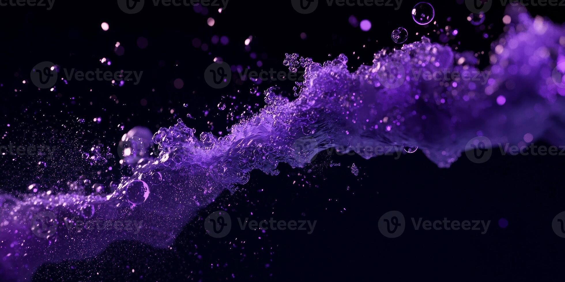 Glowing purple particles gather and flow in a mesmerizing wave, casting a gentle luminescence against the contrasting black backdrop, embodying ethereal digital artistry. photo