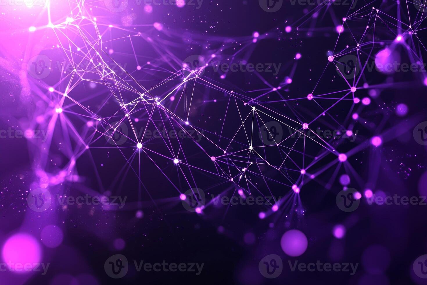 Tiny purple dots are scattered across a black canvas, interconnected by glowing lines, evoking a cosmic feel that invites reflection and imagination. photo