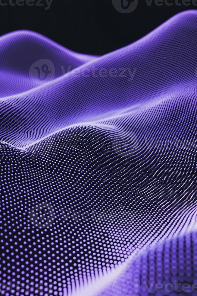A graceful wave of purple particles undulates smoothly against a deep black backdrop, evoking a sense of motion and tranquility in this minimalist digital creation. photo