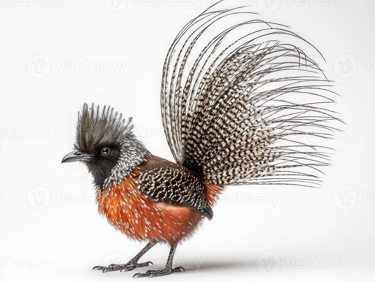vibrant lyrebird stands proudly, showcasing its elaborate tail feathers that fan out dramatically, emphasizing its beauty and uniqueness. photo