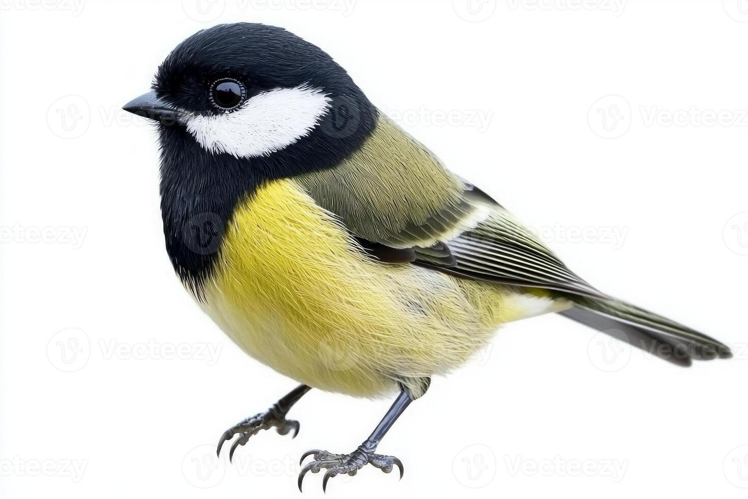 striking bird, the great tit, displays its vibrant yellow chest and distinctive black head while perched elegantly, highlighting its colorful feathers beautifully. photo