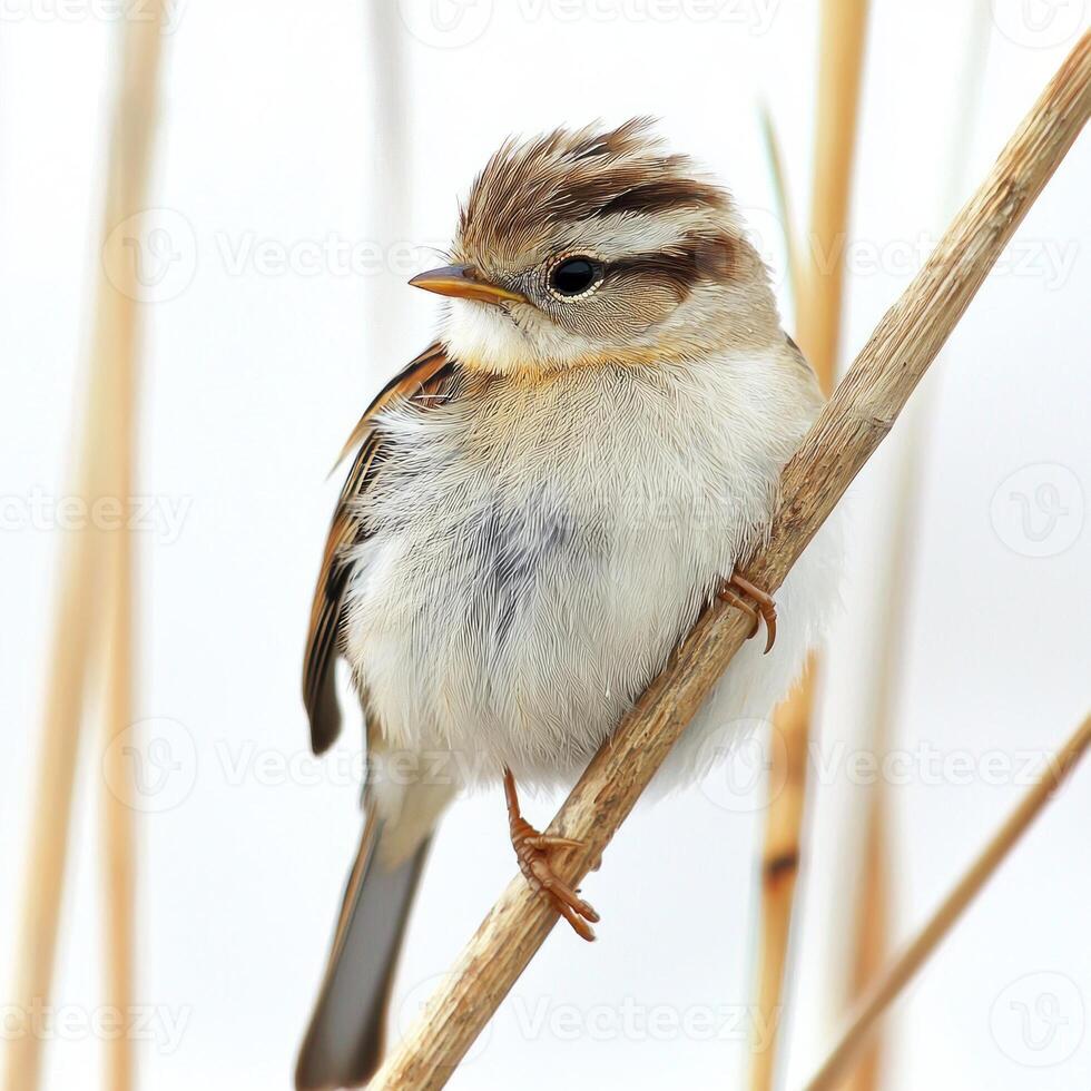 marsh wren sits quietly on a reed, displaying its distinctive brown plumage and rounded body, embodying the beauty of wetland life in serene solitude. photo