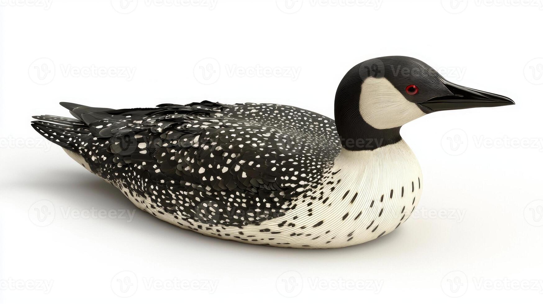 common loon glides effortlessly on the water's surface, displaying its distinctive black-and-white feather pattern. A symbol of beauty and tranquility in nature. photo