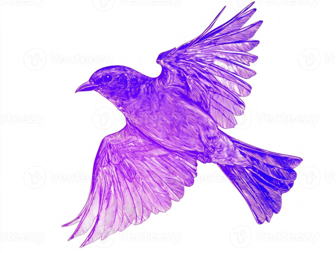 stunning purple martin glides effortlessly through the air, its wings slightly tucked, capturing the elegance and beauty of avian flight against a minimalist background. photo