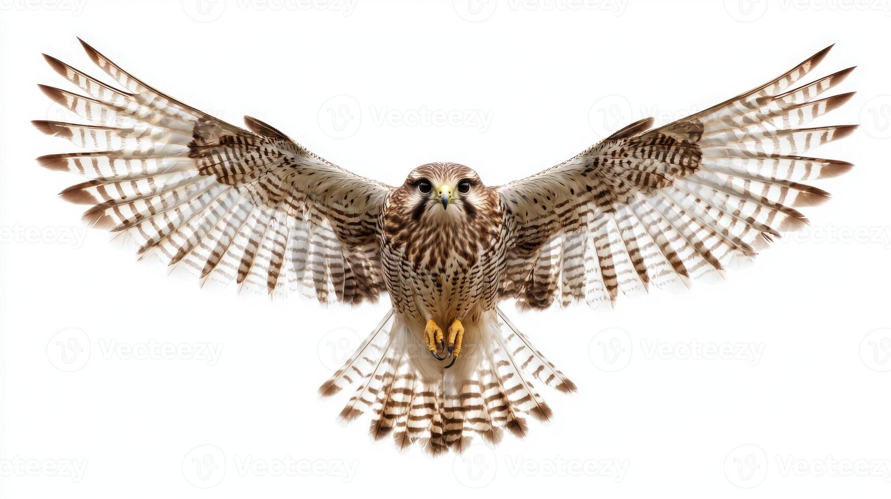lesser kestrel soars effortlessly with wings outstretched, embodying grace and freedom as it navigates through the open sky, illuminated by a bright, white background. photo