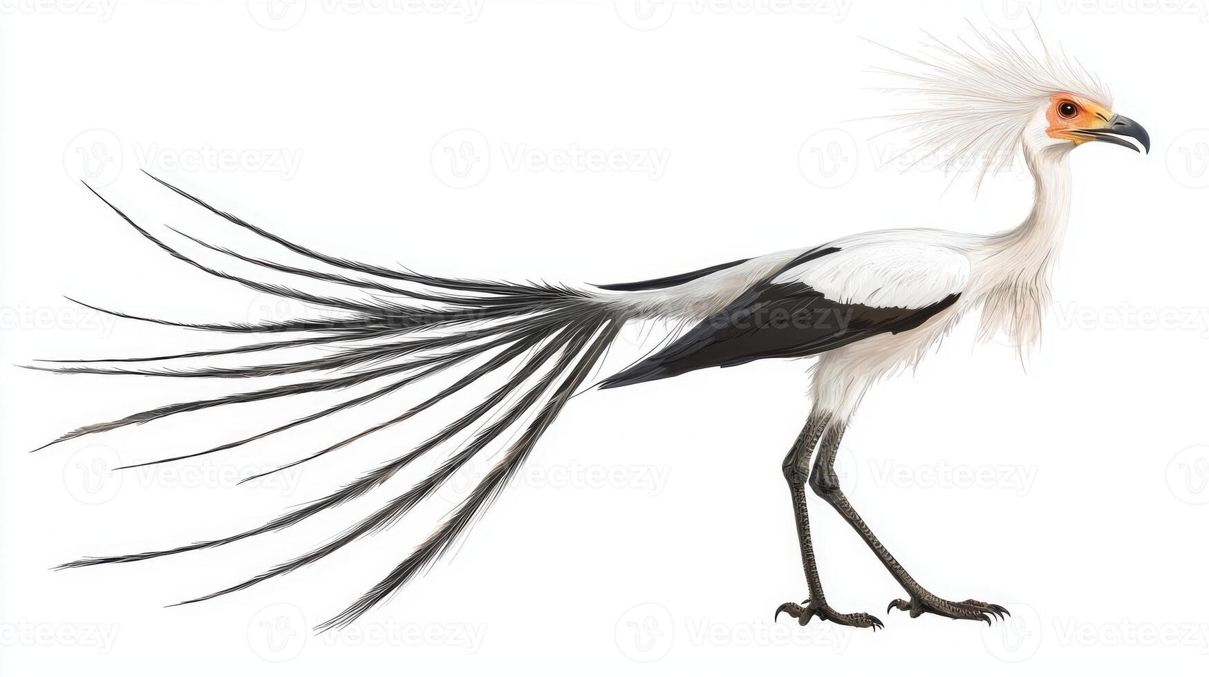 majestic secretary bird presents its unique features, including long legs and striking head feathers, in a minimalist setting, highlighting its natural beauty and elegance. photo
