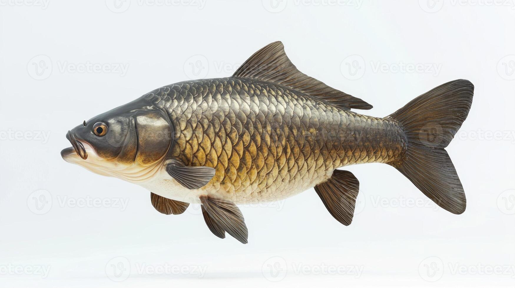 Bighead Carp swims elegantly displaying its distinctive large head vibrant scales and streamlined body. The brilliant colors create a striking visual. photo