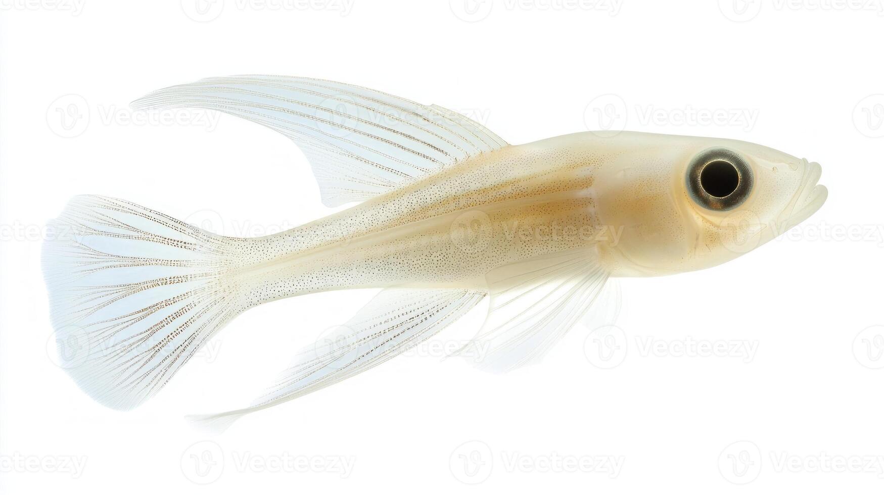 Ghost Knife Fish notable for its translucent body and graceful fins floats elegantly revealing its distinct anatomical traits in this isolated display. photo