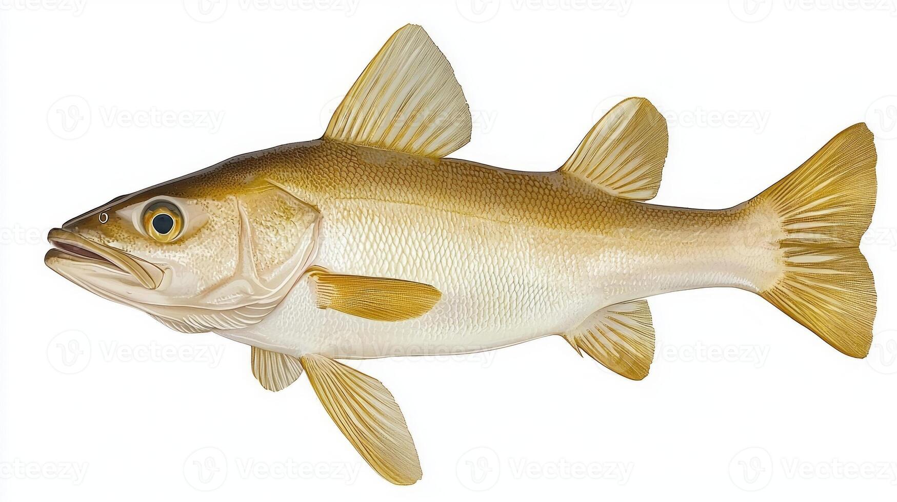 haddock characterized by its elongated body and unique coloration illustrates the beauty of marine life. It stands out vividly against a clean white backdrop. photo
