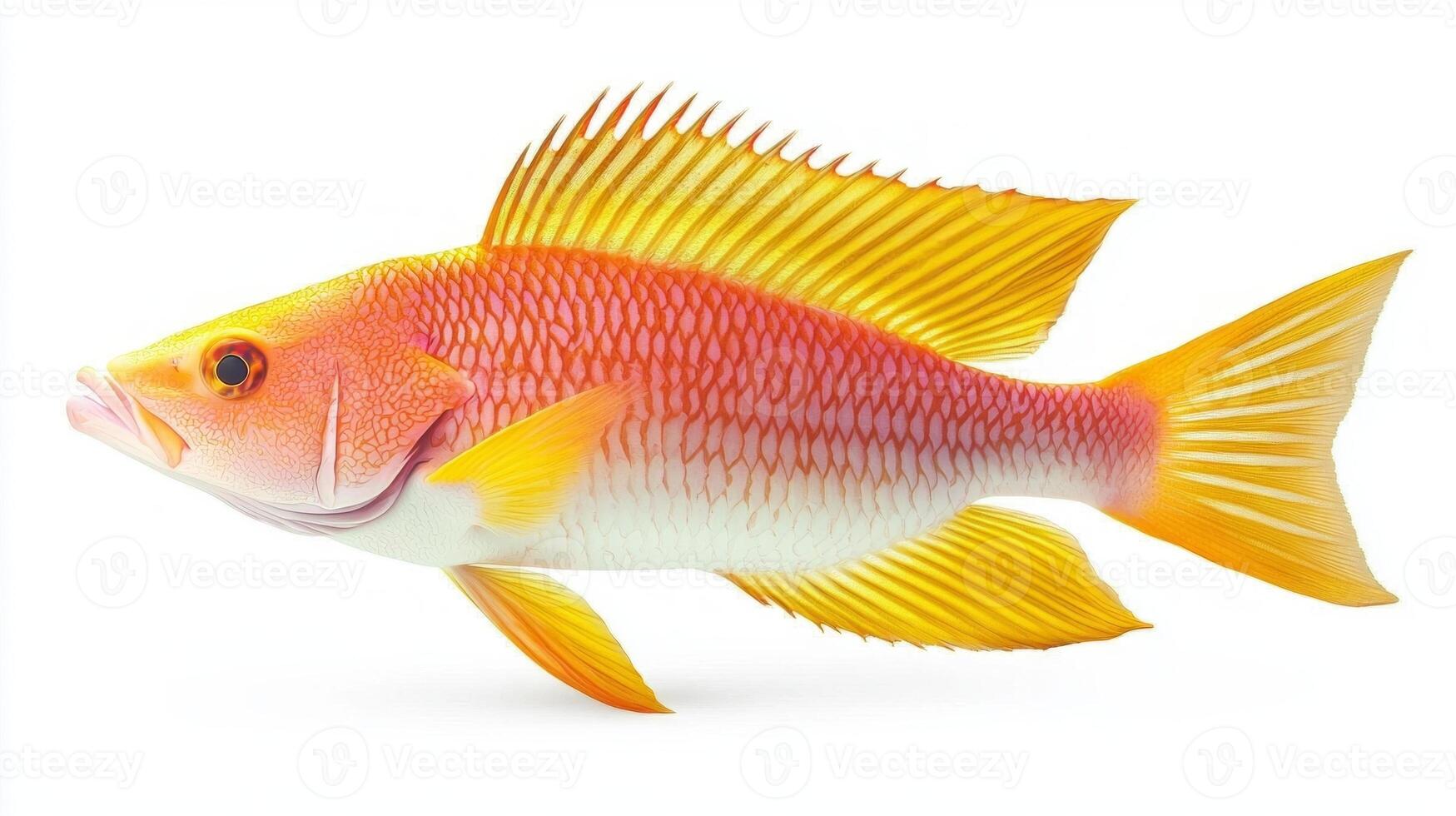 depiction showcases the Hogfish a vibrant marine species with stunning colors and intricate features isolated against a clean white backdrop. photo