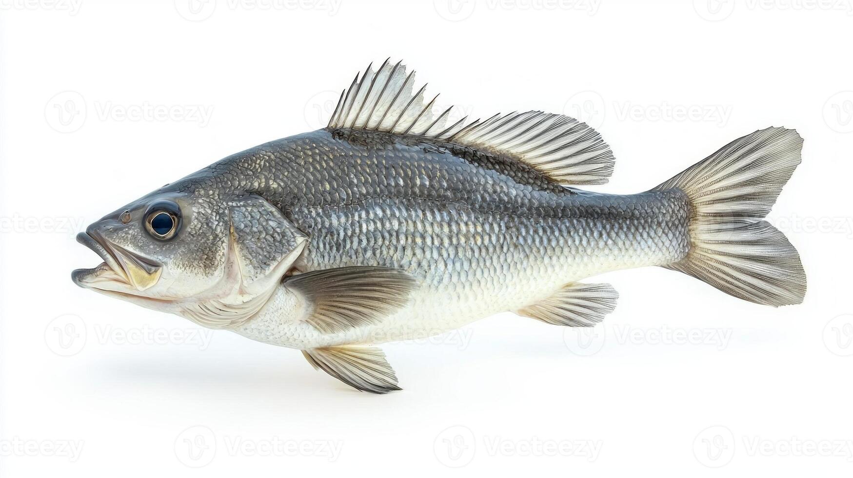 Nile Perch swims gracefully displaying its distinctive body shape and fins. This freshwater fish is known for its significant size and culinary value. photo
