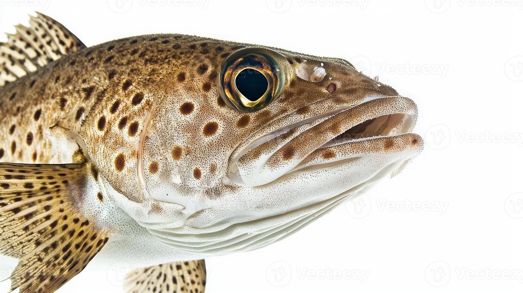 Pacific Cod Gadus macrocephalus is vividly displayed highlighting its unique texture and coloration against a plain backdrop demonstrating its marine beauty. photo