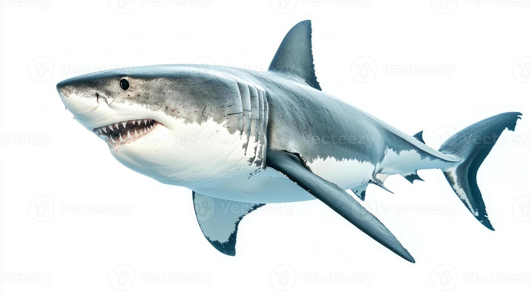 magnificent Great White Shark is captured in stunning detail effortlessly gliding through waters with its sleek body and distinct coloration highlighting its predatory elegance. photo