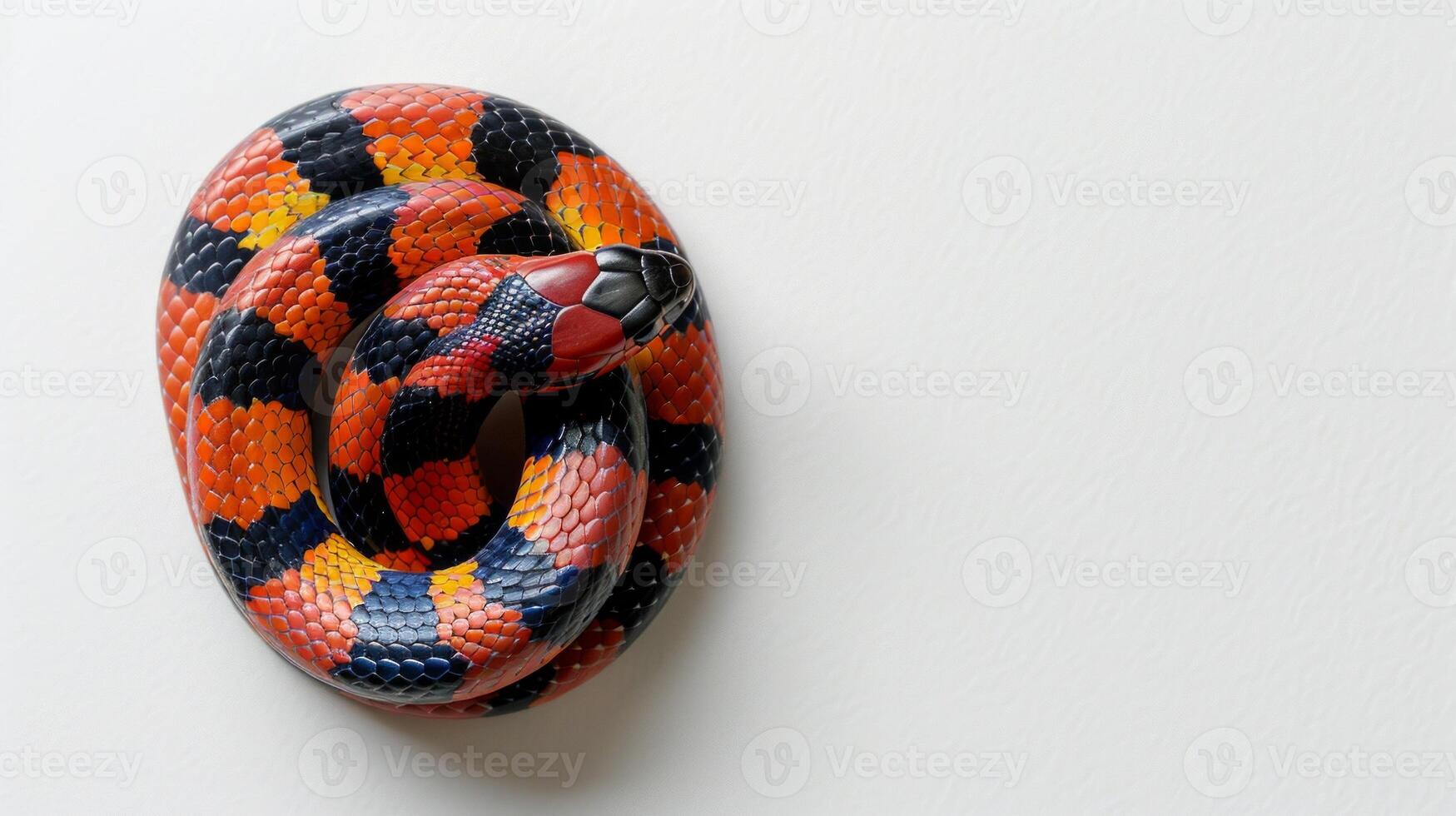 Banded Water Snake displays its vibrant banded patterns while swimming in a serene and isolated environment set against a white background. photo
