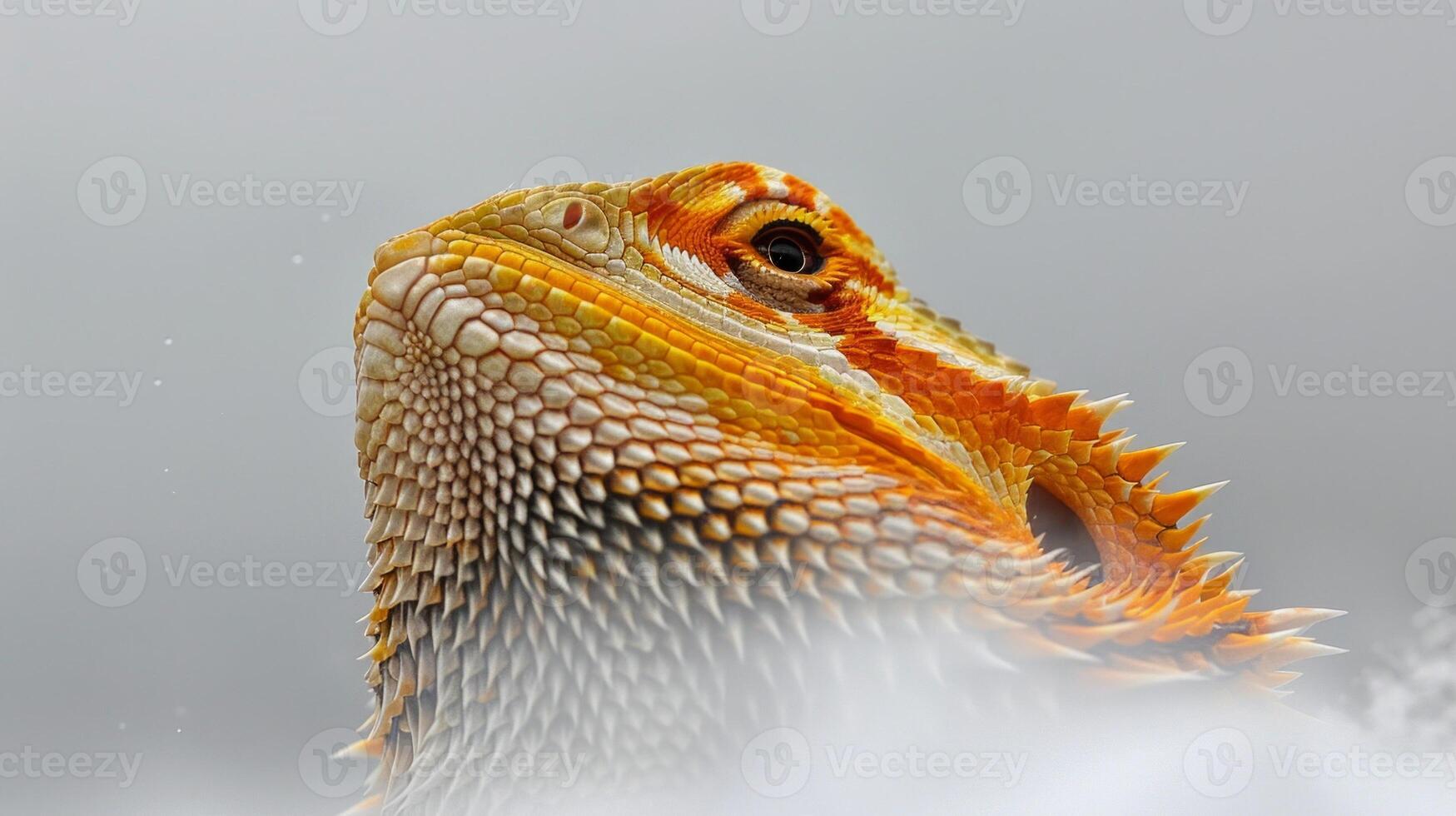 Central Bearded Dragon is basking under bright lighting displaying its distinctive spiky beard and vivid color patterns in an isolated and clean environment. photo