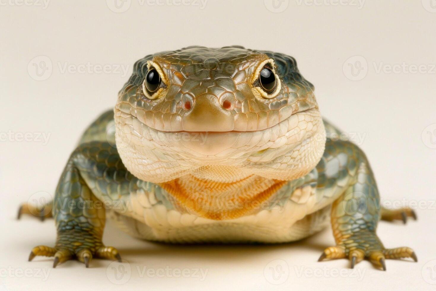 Gidgee Skink known for its distinctive spiky scales is isolated against a soft white background showing its unique features in detail. photo