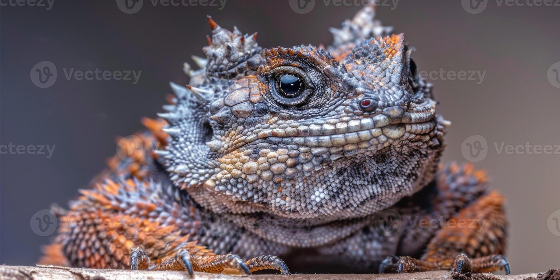 Desert Horned Lizard displays beautiful spiky scales against a pristine white backdrop highlighting its unique texture and coloration with perfect lighting conditions. photo
