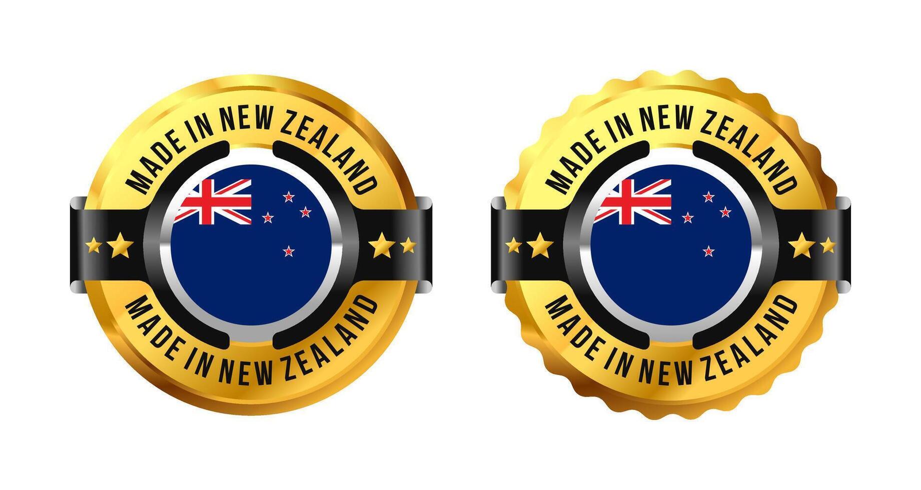 Made in New Zealand logo icon a gold circle with a picture of a flag in the middle. For stamp, label, badge, mark, sign, symbol, etc. Modern and minimalist. Illustration vector