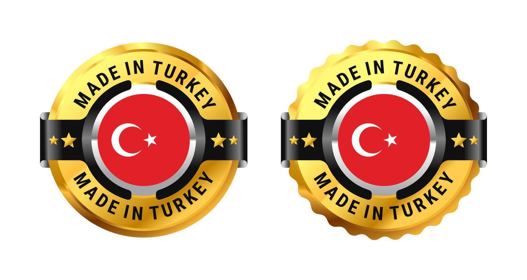 Made in turkey or turkiye logo a gold circle with a picture of a flag in the middle. For icon, stamp, label, badge, mark, sign, symbol, etc. Modern and minimalist. Illustration vector