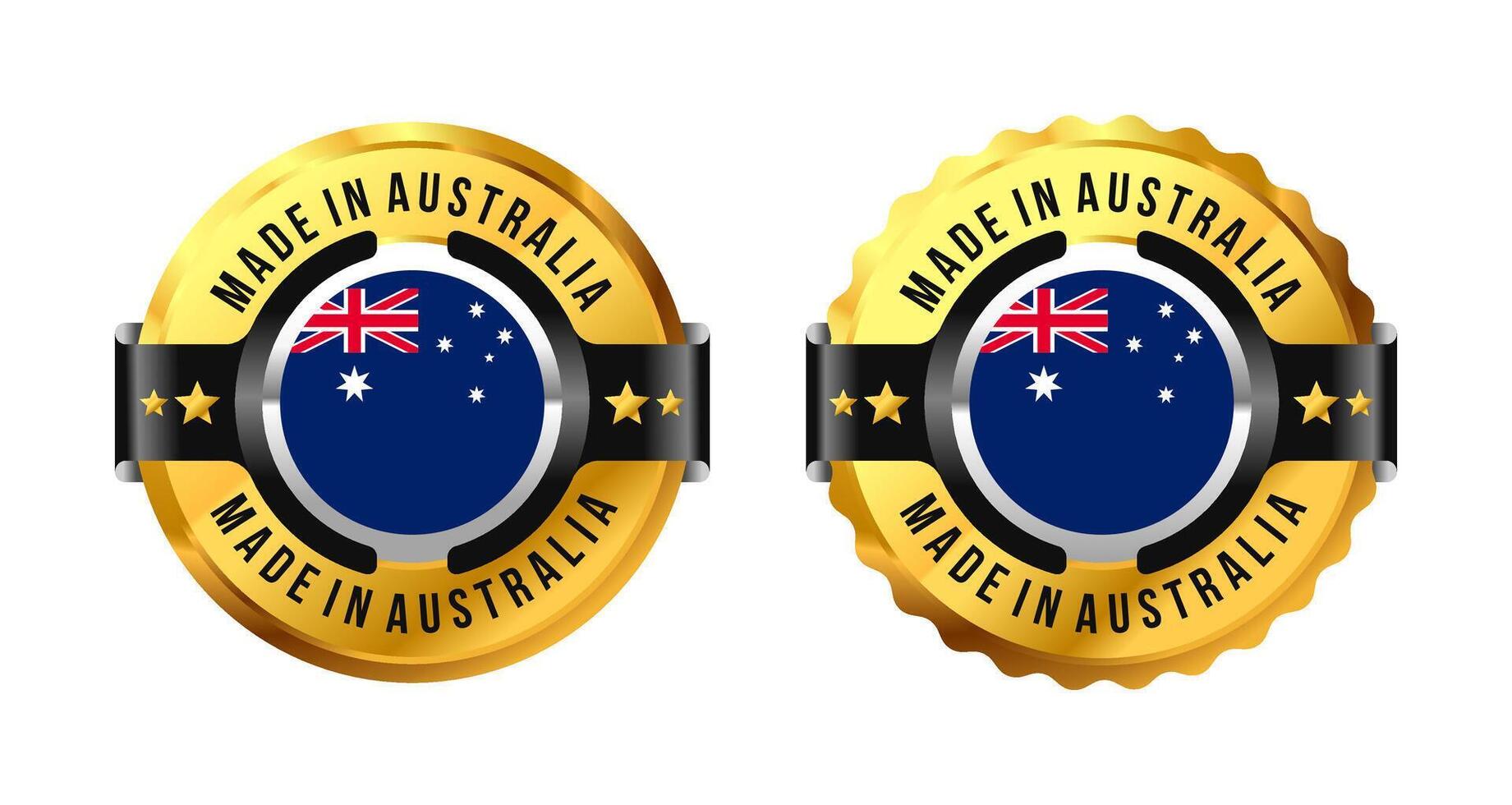 Made in Australia. Australian Made icon label a gold circle with a picture of a flag in the middle. For icon, stamp, label, badge, mark, sign, symbol, etc. Modern and minimalist. Illustration vector