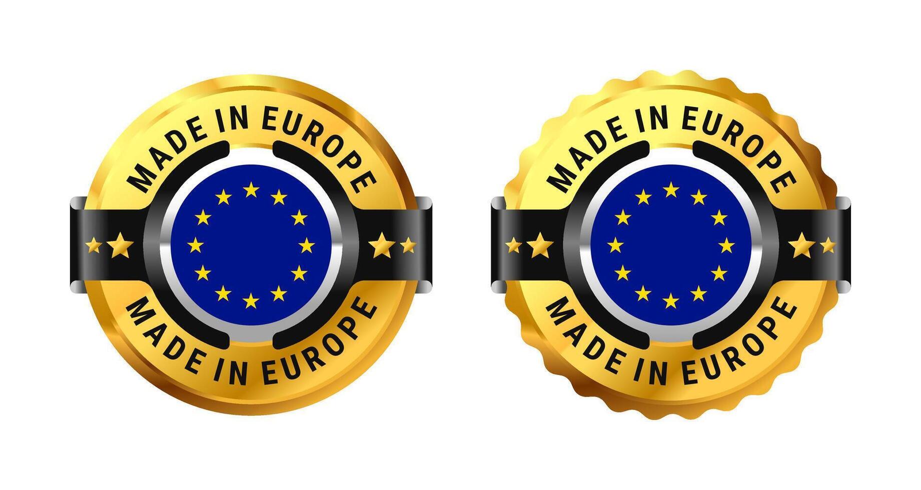 Made in Europe Eu icon a gold circle with a picture of a flag in the middle. Made in European for icon, sign, stamp, badge, logo, label, mark, symbol, etc. Modern and minimalist. Illustration vector