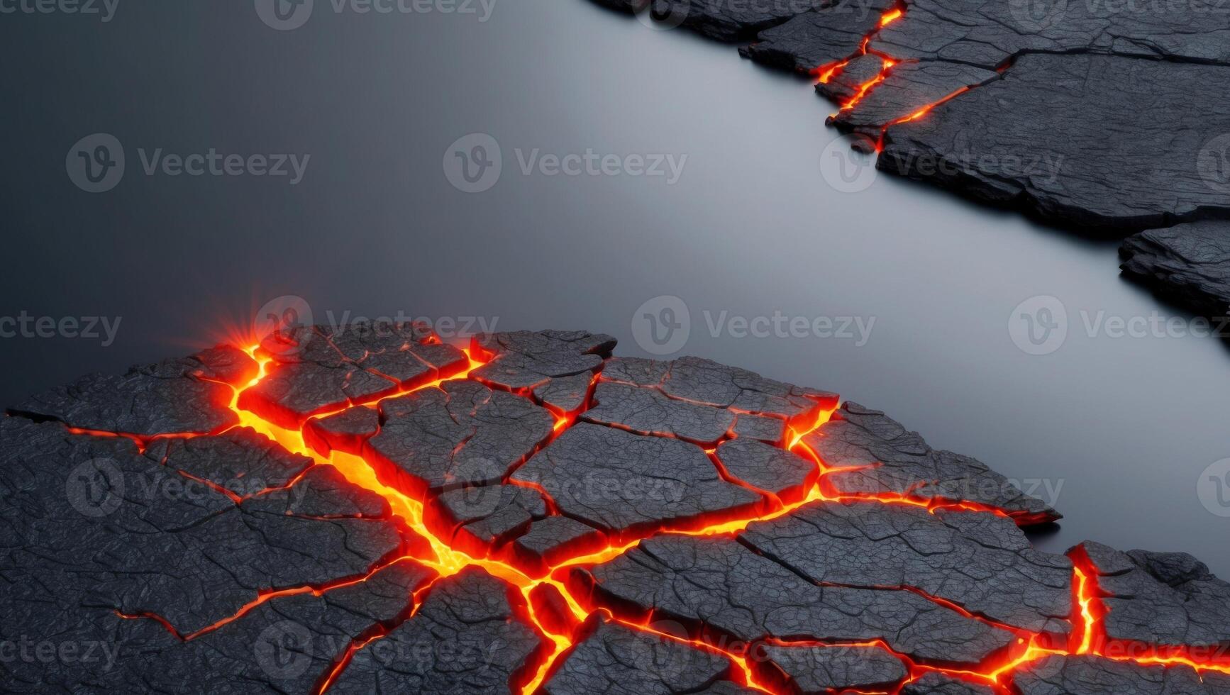 Lava flows from the ground in a dark area photo