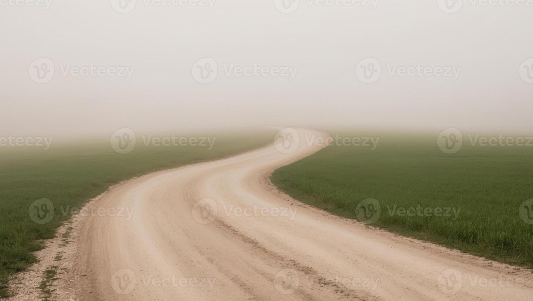 A dirt road in the fog photo