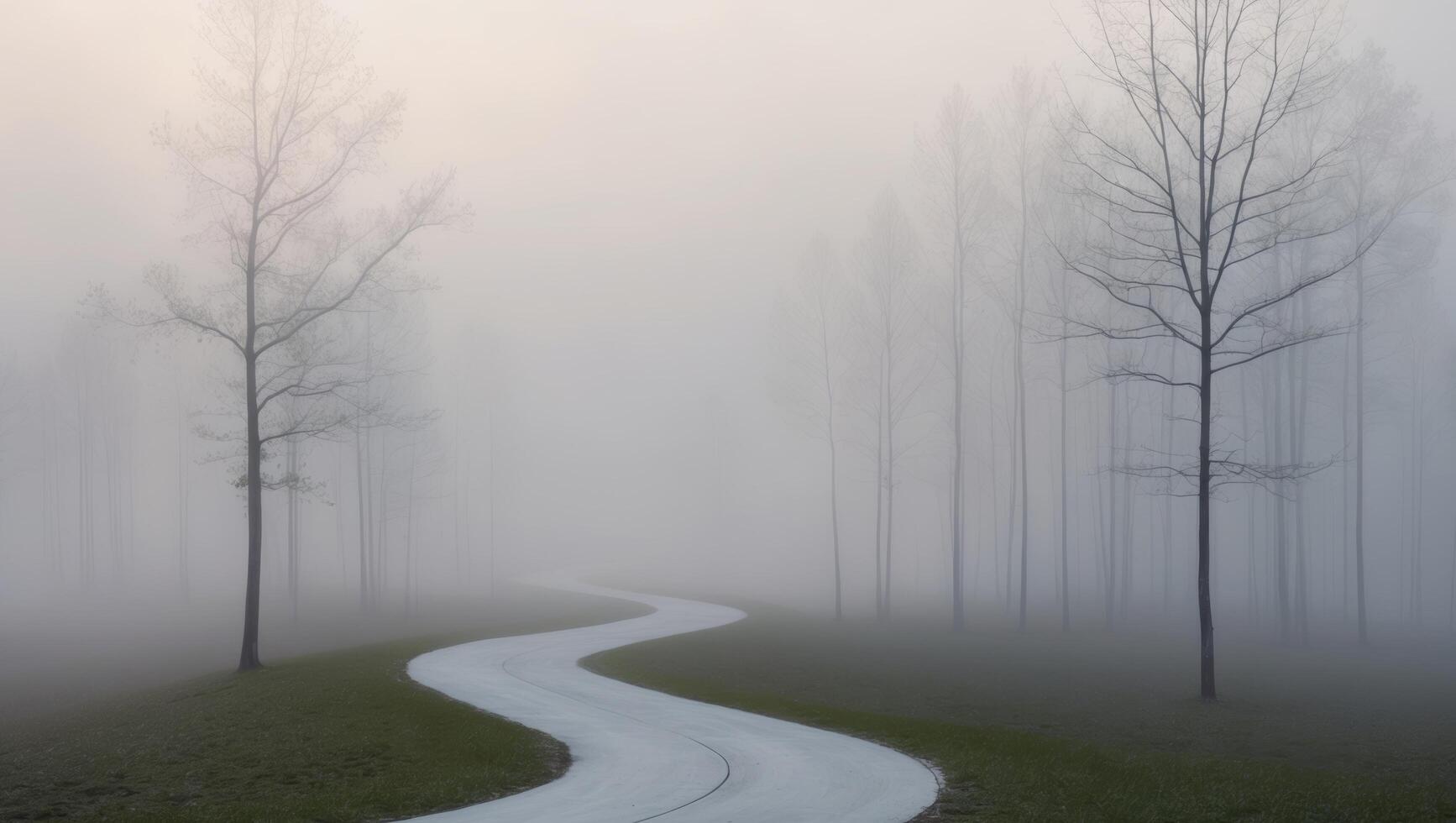 A path through the fog in a field photo