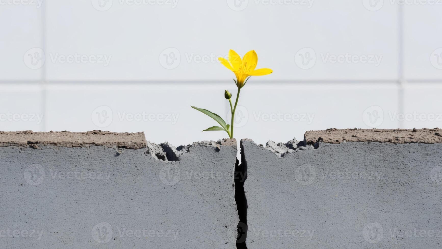 Yellow Flower Growing Through Crack in Concrete. photo