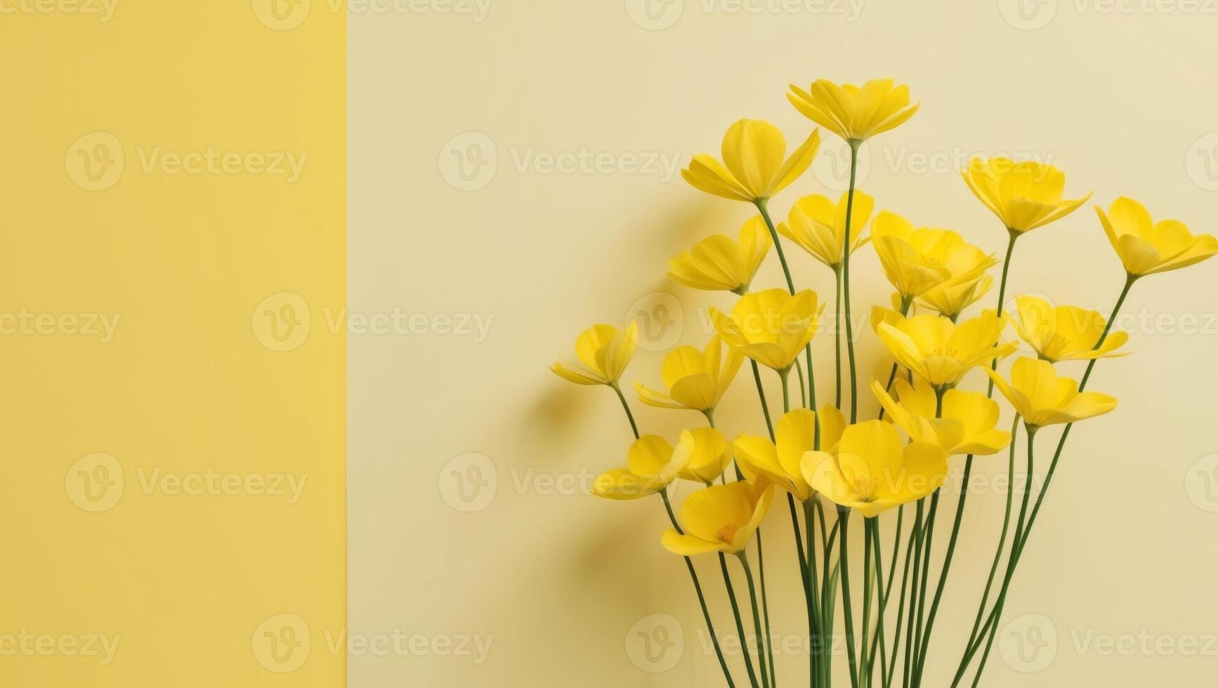 Yellow Flowers on Yellow Background with Copy Space. photo