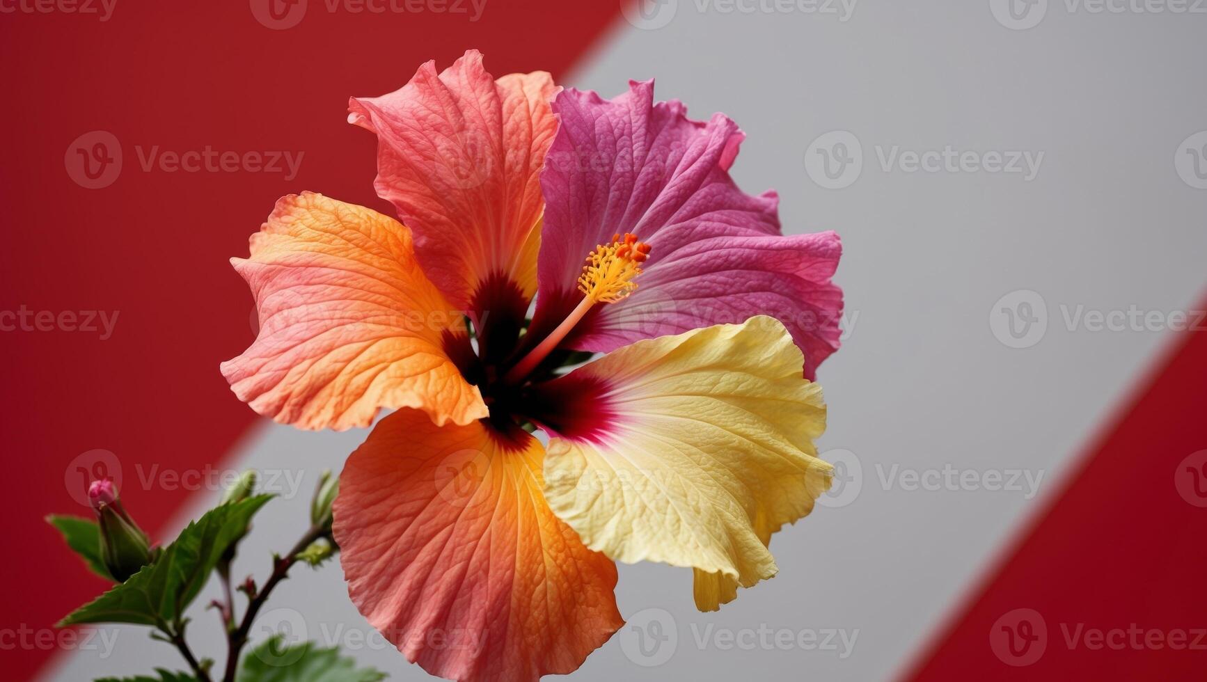 Colorful Hibiscus Flowers on Red Background. photo