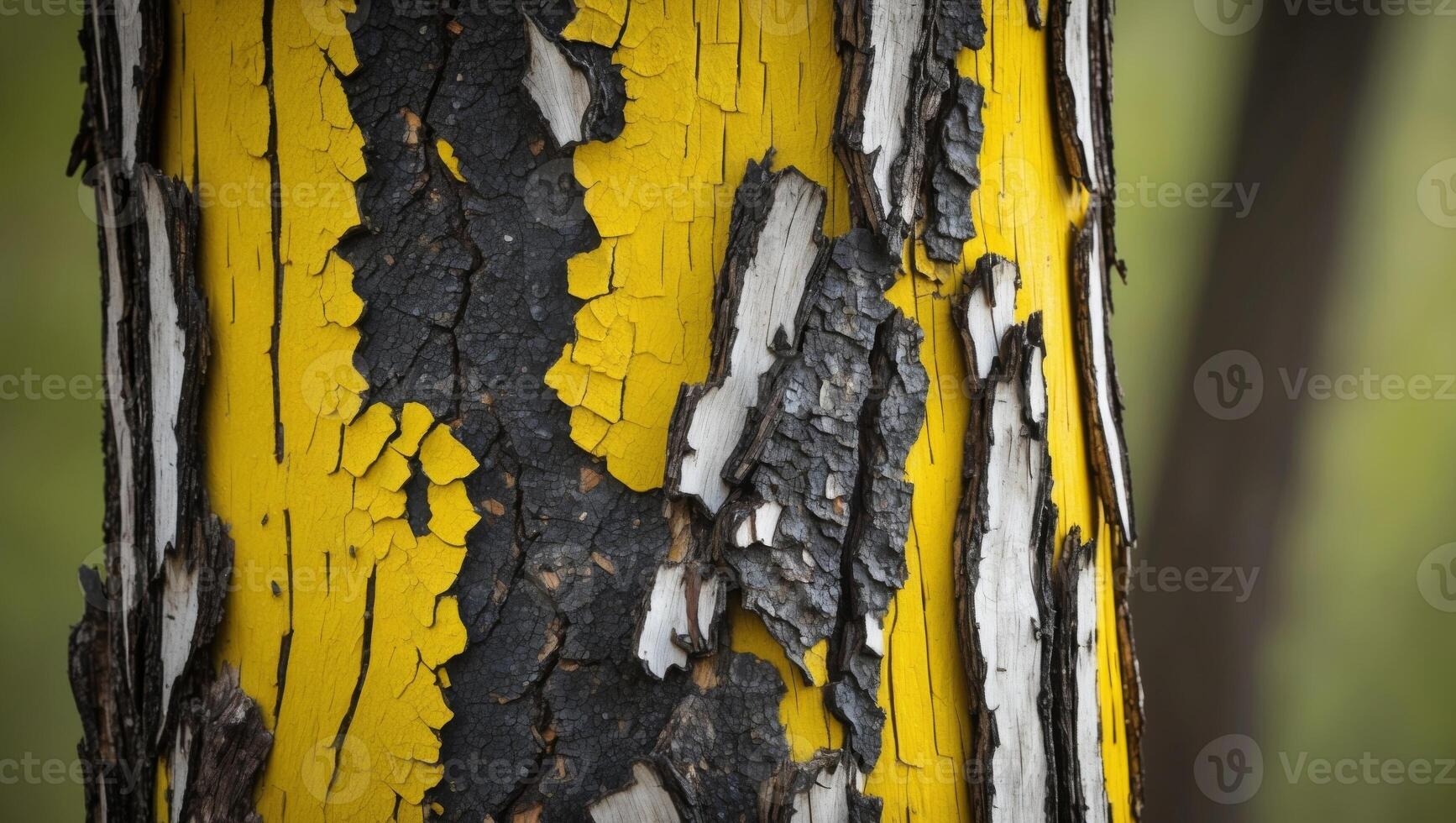 A close up of a tree with yellow paint photo