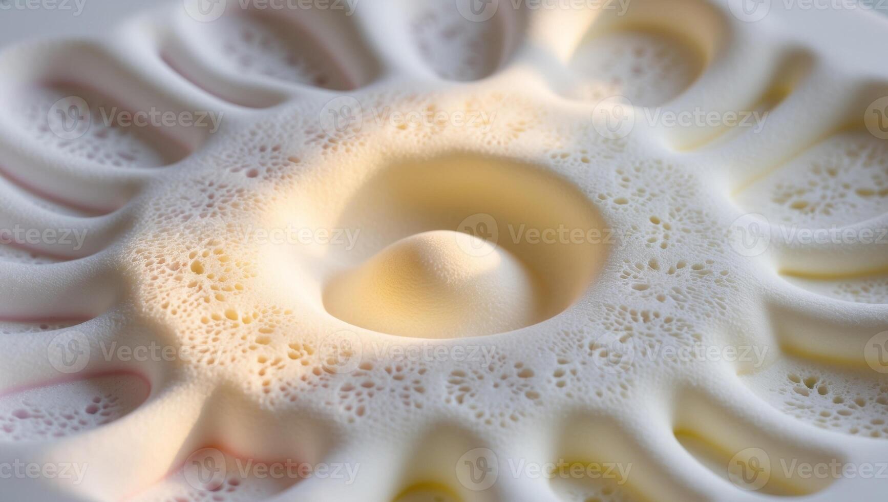 A close up of a white cake with foam photo