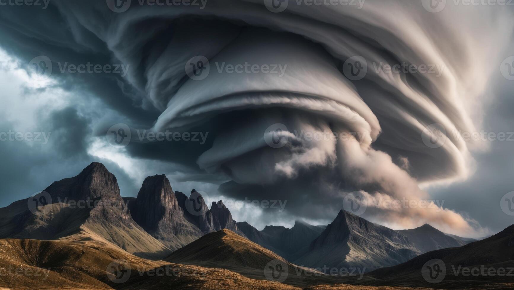 A stormy sky over mountains and clouds photo