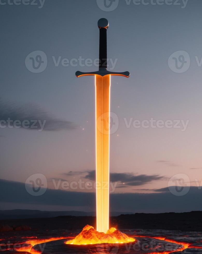 Sword of fire, 3d rendering, lava, sunset, sword, fantasy, fantasy sword, photo