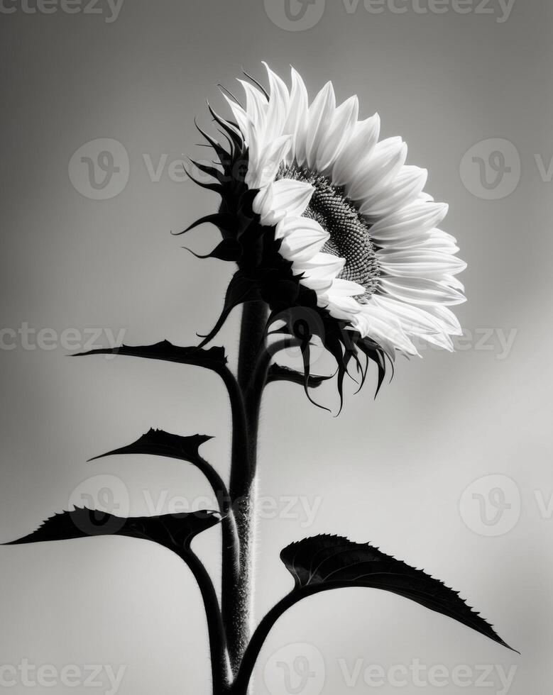 Black and white photograph of a sunflower photo