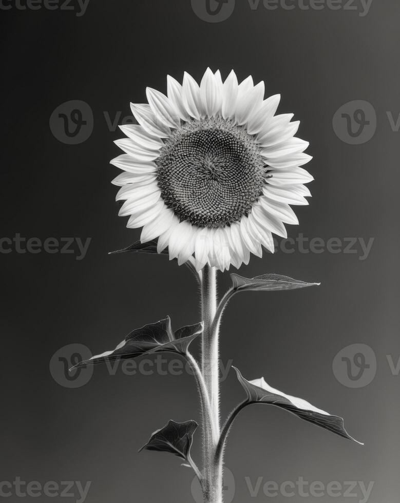A black and white photo of a sunflower
