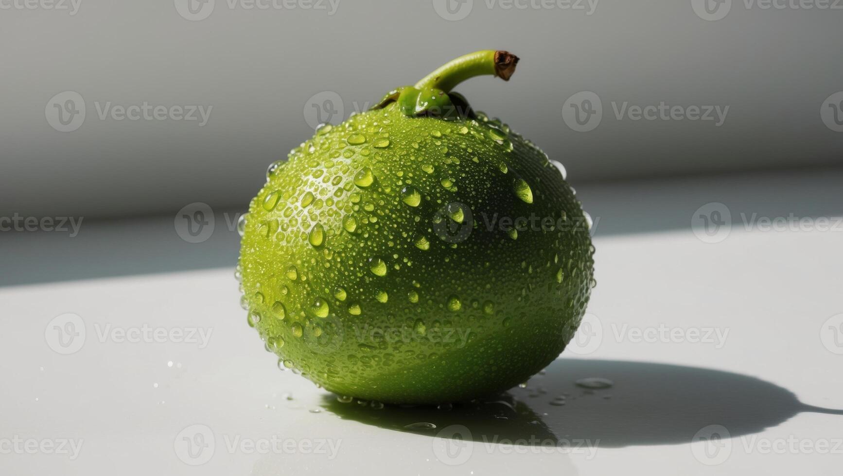 A green fruit with water droplets on it photo