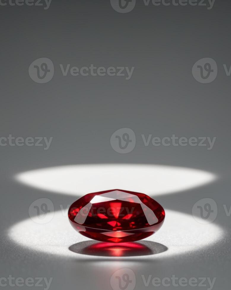 A red diamond on a table with a light shining on it photo