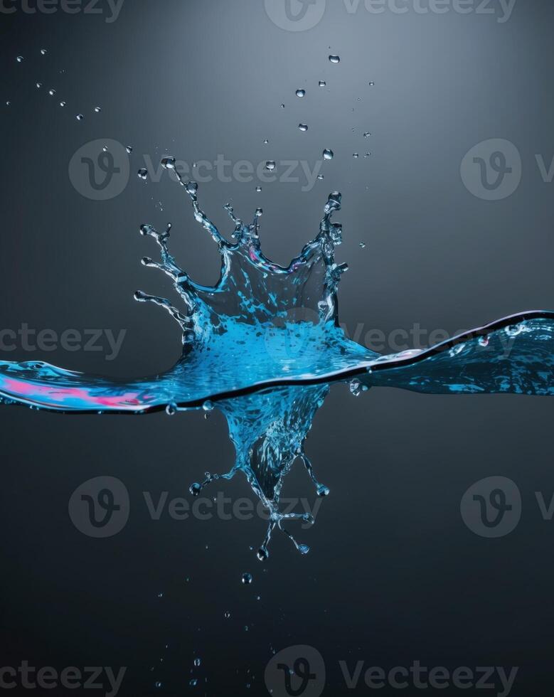 Water splash with blue liquid on black background photo