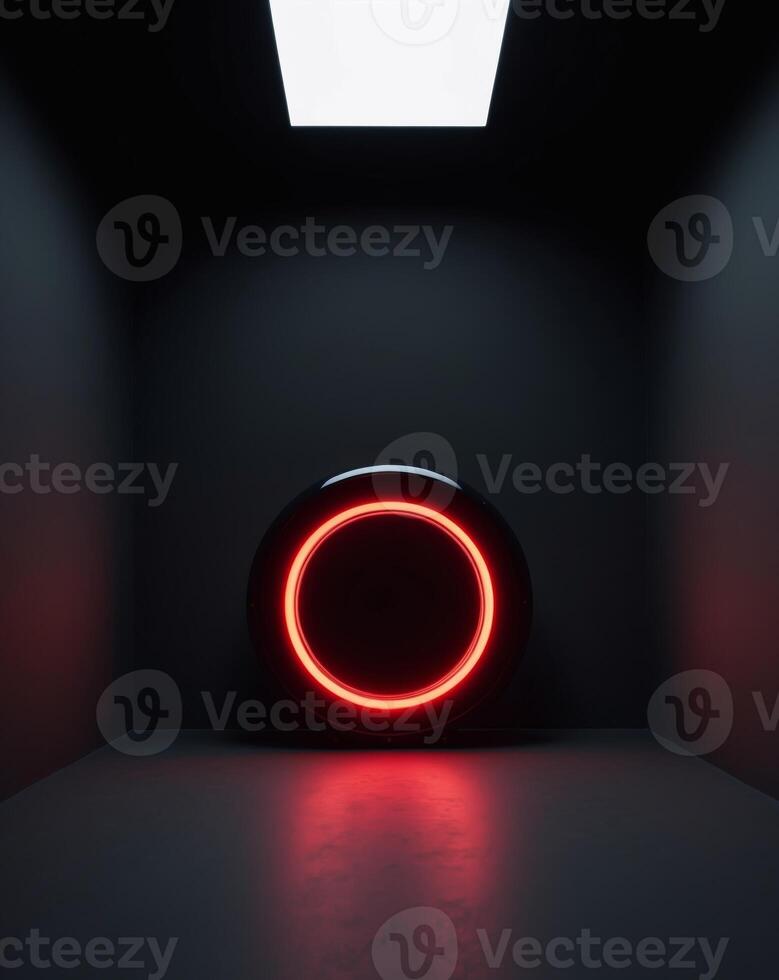 A black room with a red circle on the floor photo