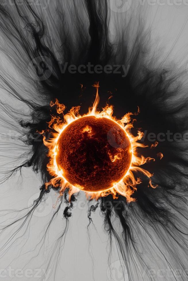 A black and orange sun with a white background photo